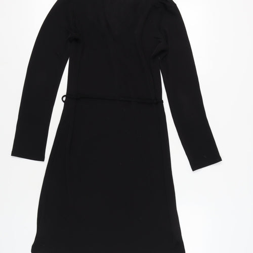 Clockhouse Black Collared Dress with Tie, Size 10, Long Sleeve