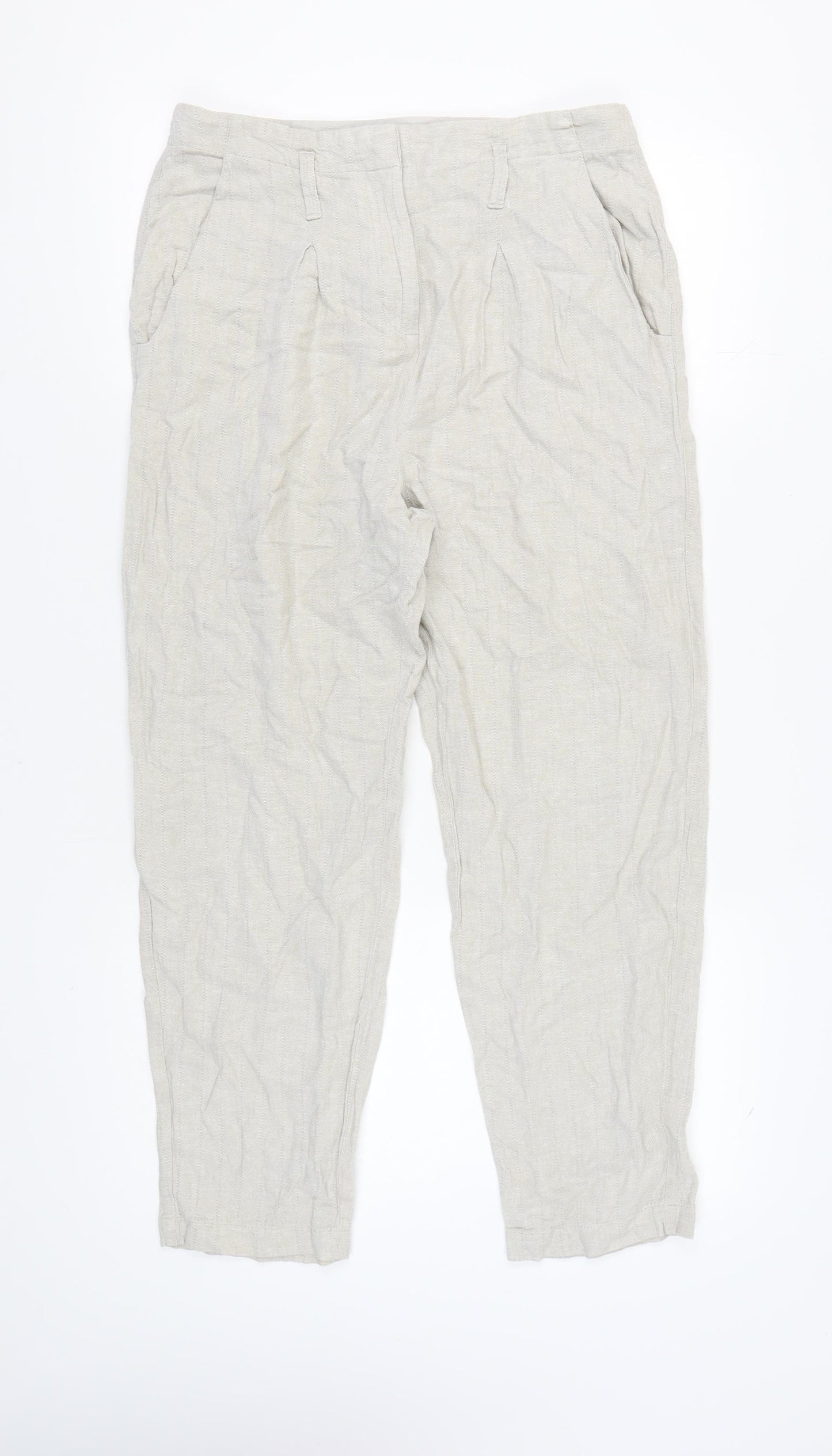Next Women's Ivory Trousers Size 14R Linen-Blend