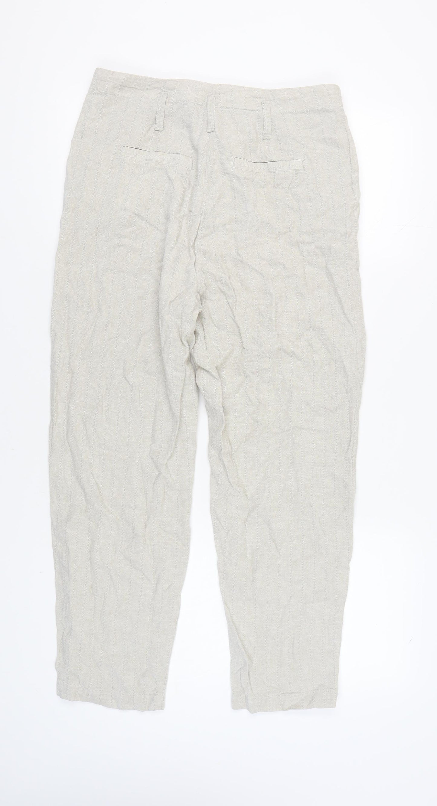 Next Women's Ivory Trousers Size 14R Linen-Blend