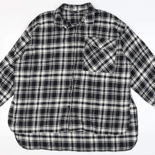 ASOS DESIGN Women's Black Plaid Button-Up Shirt Size 16