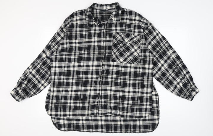 ASOS DESIGN Women's Black Plaid Button-Up Shirt Size 16