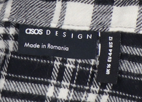 ASOS DESIGN Women's Black Plaid Button-Up Shirt Size 16
