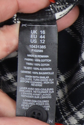 ASOS DESIGN Women's Black Plaid Button-Up Shirt Size 16