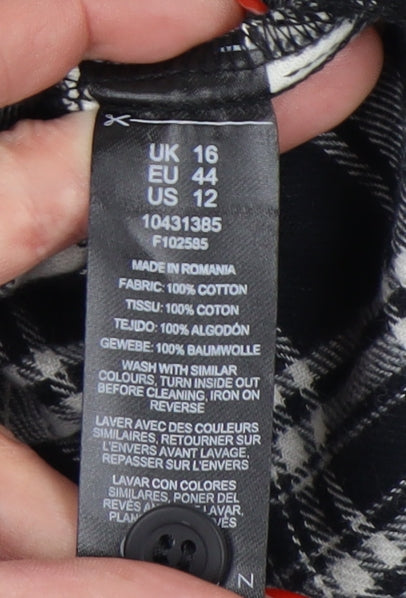 ASOS DESIGN Women's Black Plaid Button-Up Shirt Size 16