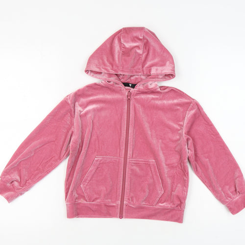 V by Very Pink Girls 8 Years Velour Hooded Full Zip Hoodie