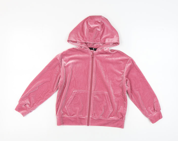V by Very Pink Girls 8 Years Velour Hooded Full Zip Hoodie