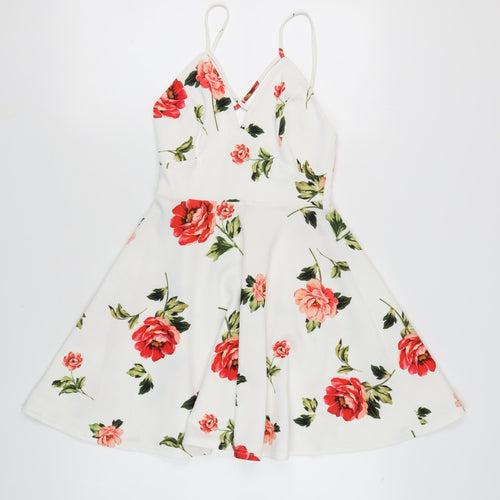 New Look Women's White Floral Fit & Flare Dress, Size 8