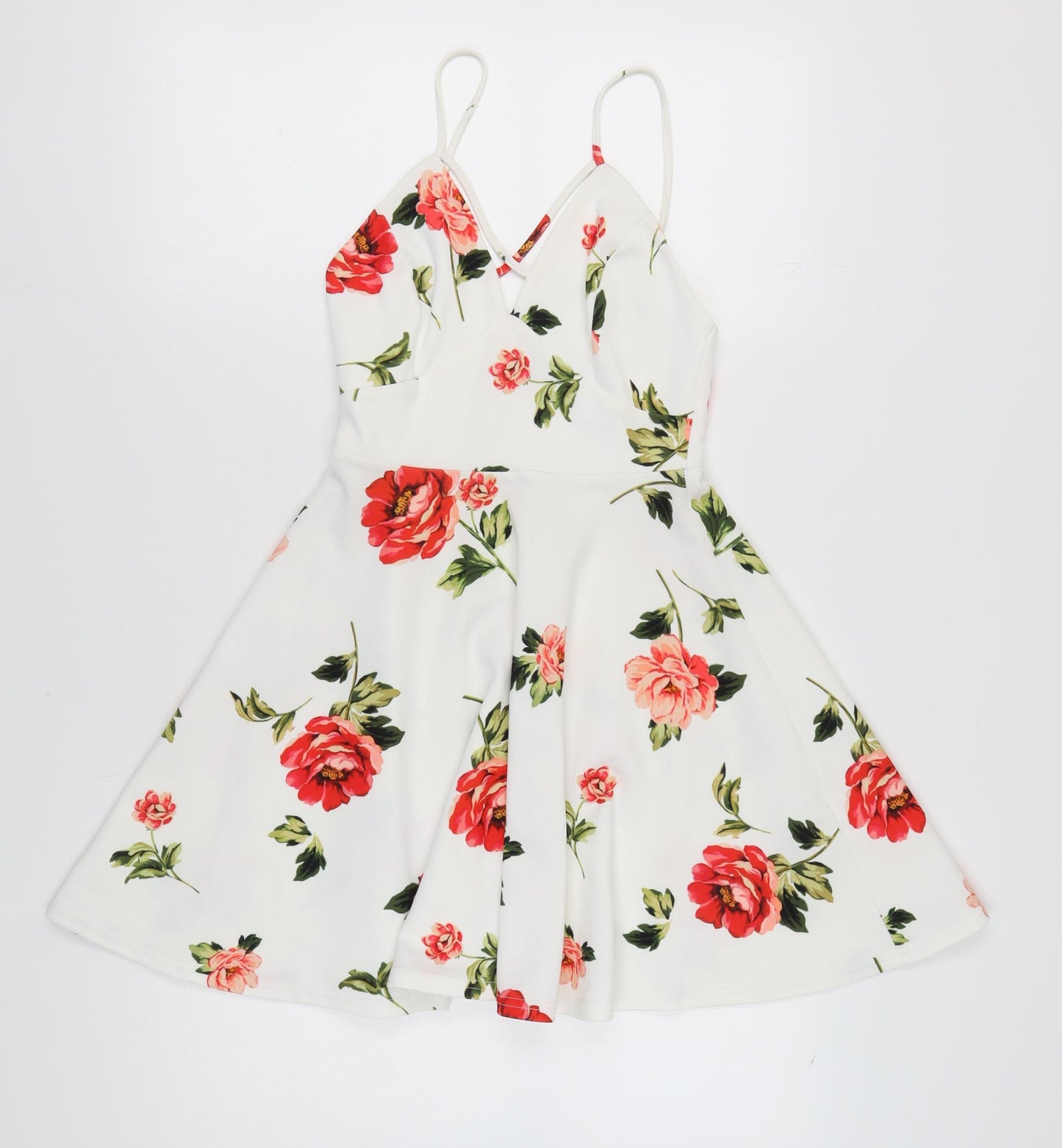 New Look Women's White Floral Fit & Flare Dress, Size 8