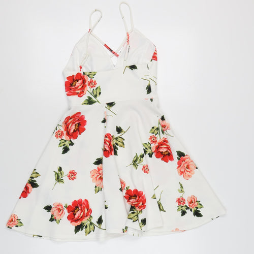 New Look Women's White Floral Fit & Flare Dress, Size 8