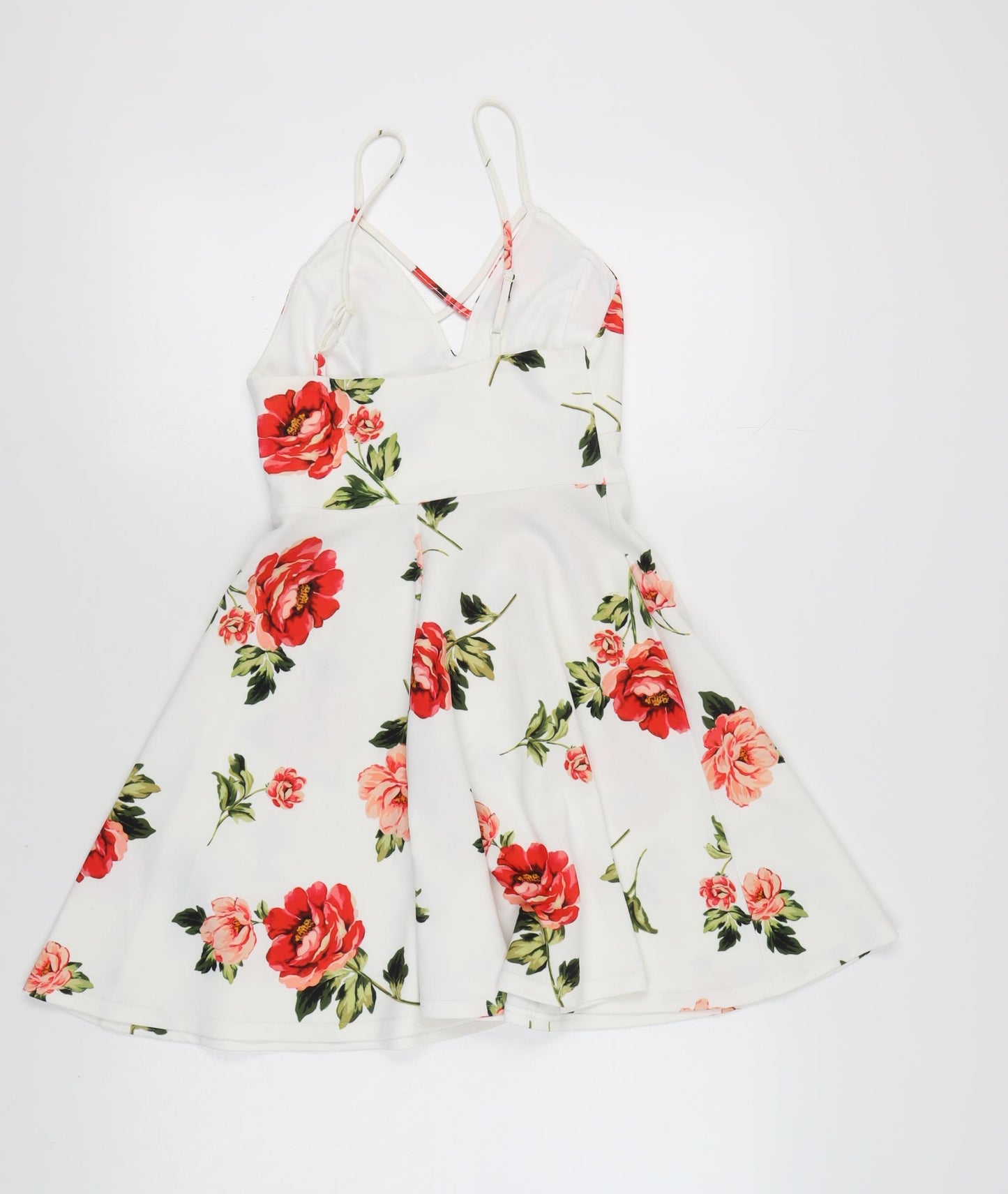 New Look Women's White Floral Fit & Flare Dress, Size 8