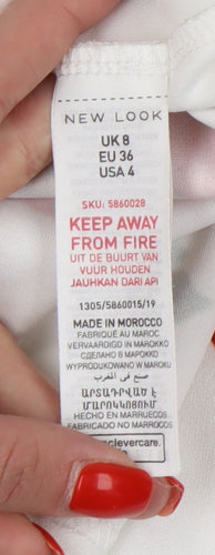 New Look Women's White Floral Fit & Flare Dress, Size 8