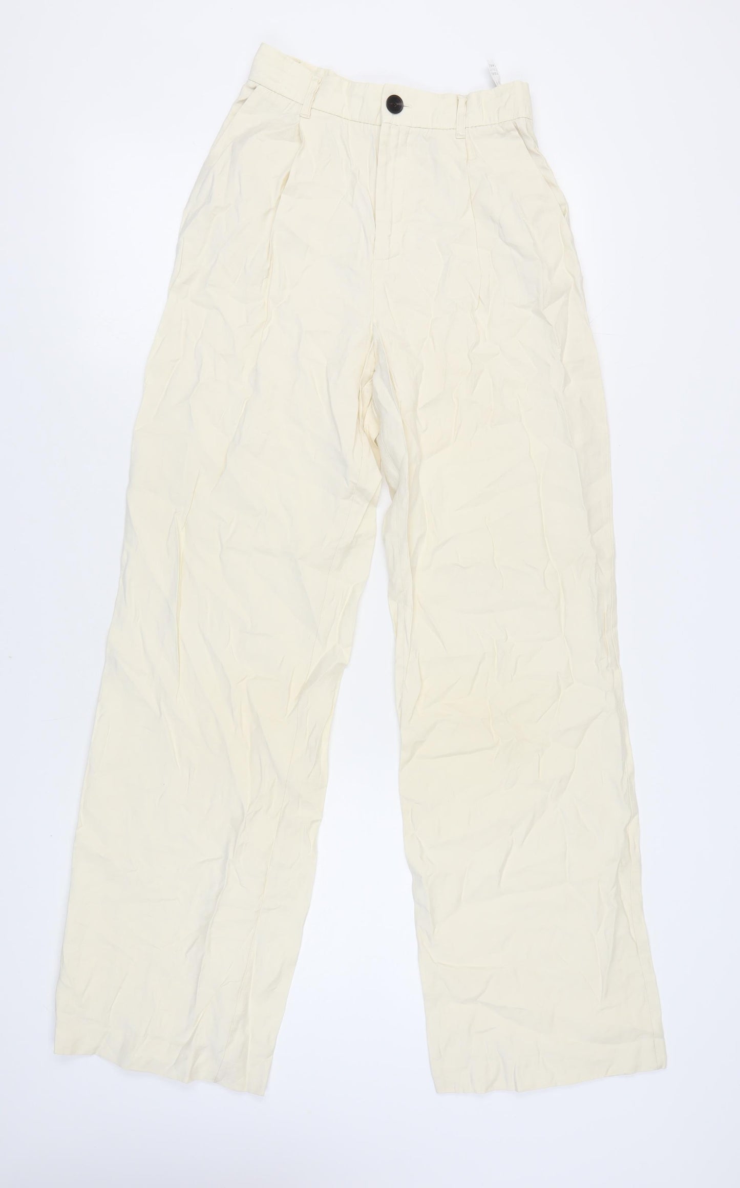 Zara Women's XS Ivory Wide-Leg Trousers - Modal Blend