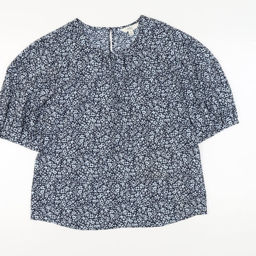 Marks and Spencer Women's Blue Floral Blouse Size 10
