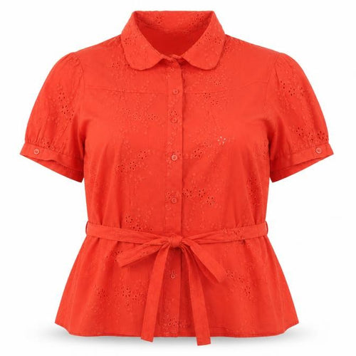 Debenhams Women's Red Short Sleeve Cotton Blouse