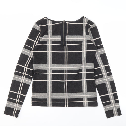 VILA Women's Black Check T-Shirt, Medium, Long Sleeve Casual