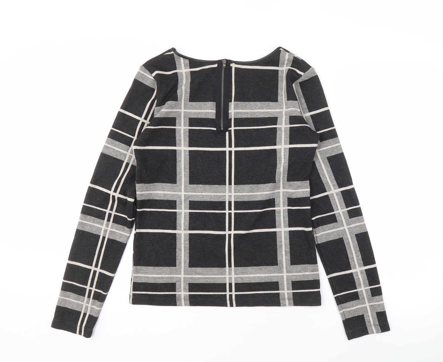 VILA Women's Black Check T-Shirt, Medium, Long Sleeve Casual