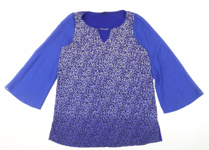 e. Women’s Blue Animal Print Long Sleeve Blouse Size 16