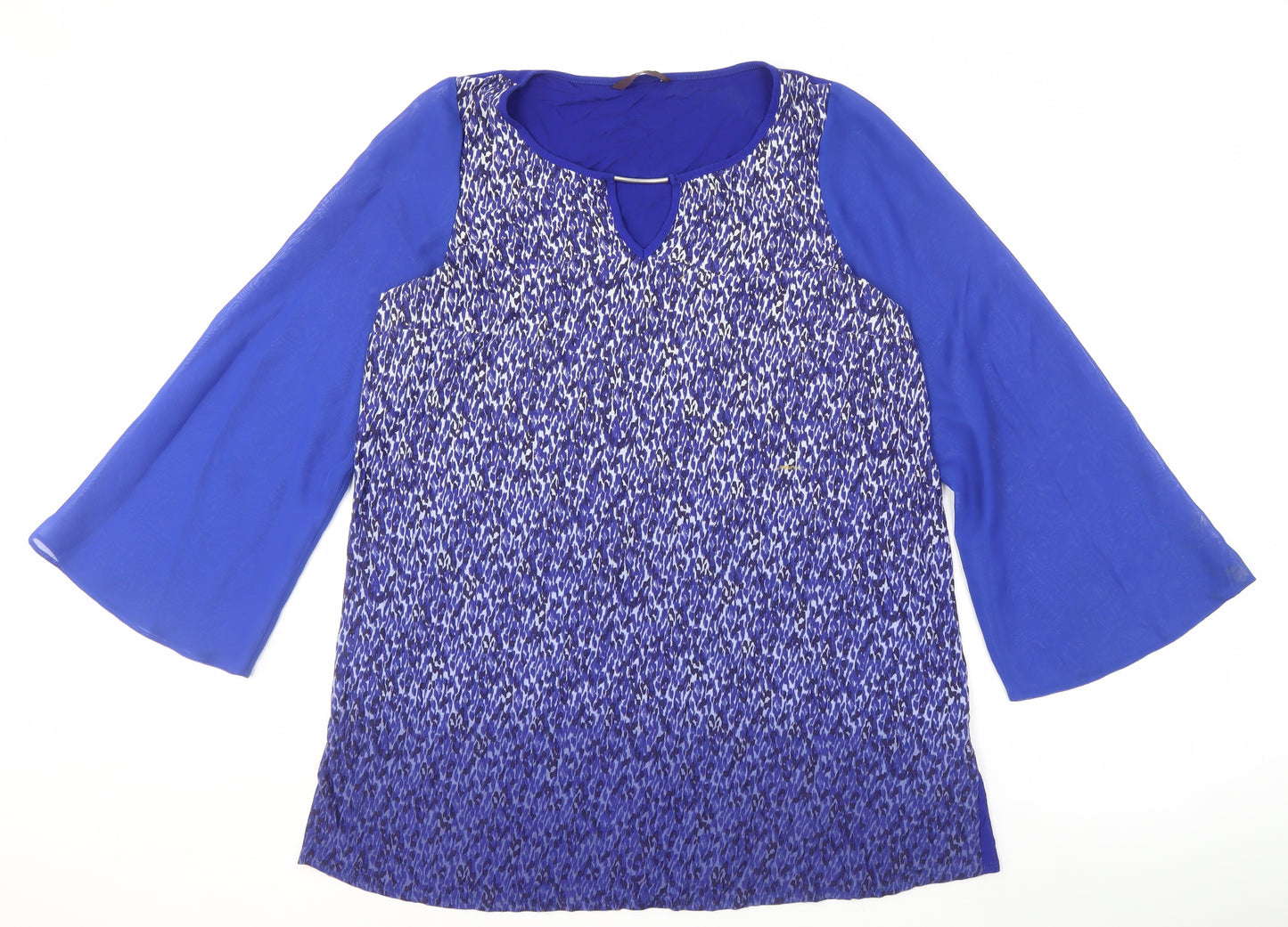 e. Women’s Blue Animal Print Long Sleeve Blouse Size 16