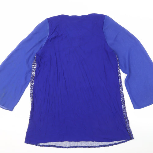 e. Women’s Blue Animal Print Long Sleeve Blouse Size 16