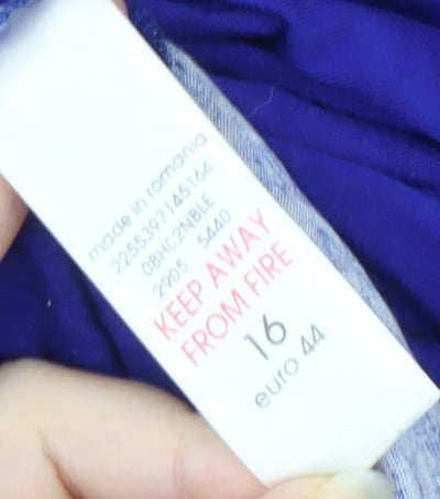 e. Women’s Blue Animal Print Long Sleeve Blouse Size 16