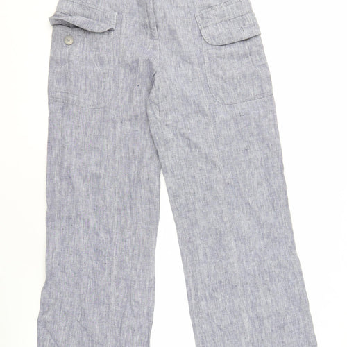 Marks and Spencer Blue Linen Straight Trousers Women Size 10