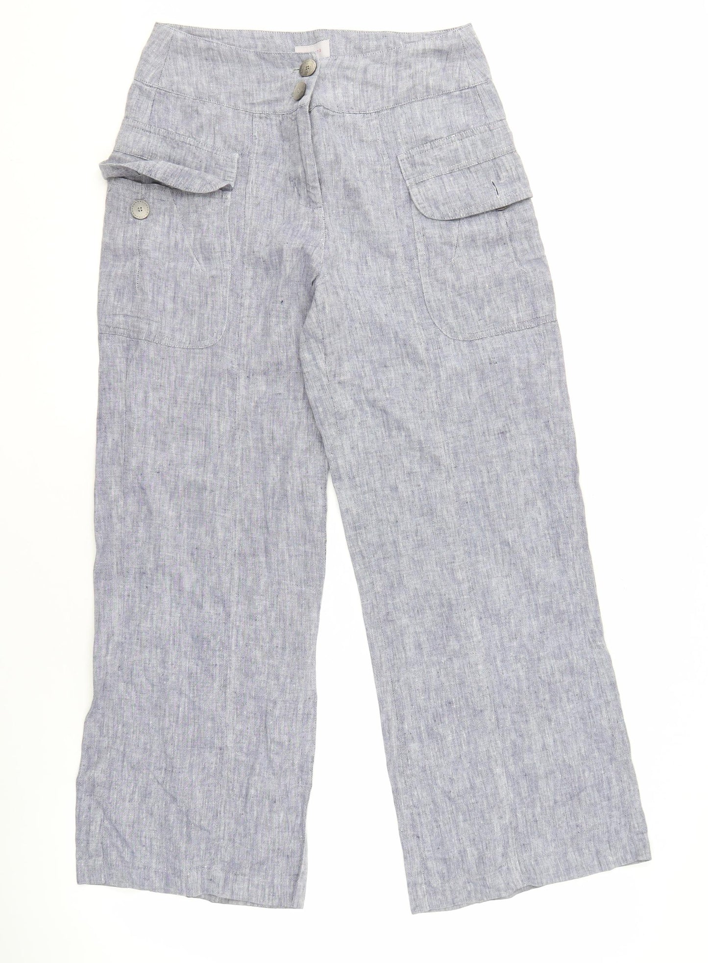 Marks and Spencer Blue Linen Straight Trousers Women Size 10