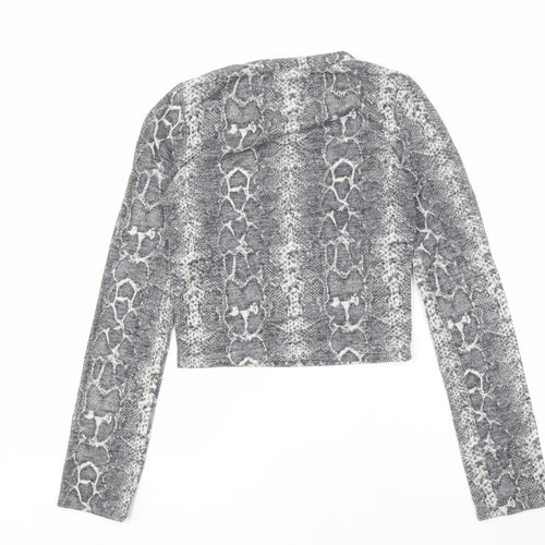 Zara Women's Grey Cropped Knit Top, Size S, Animal Print