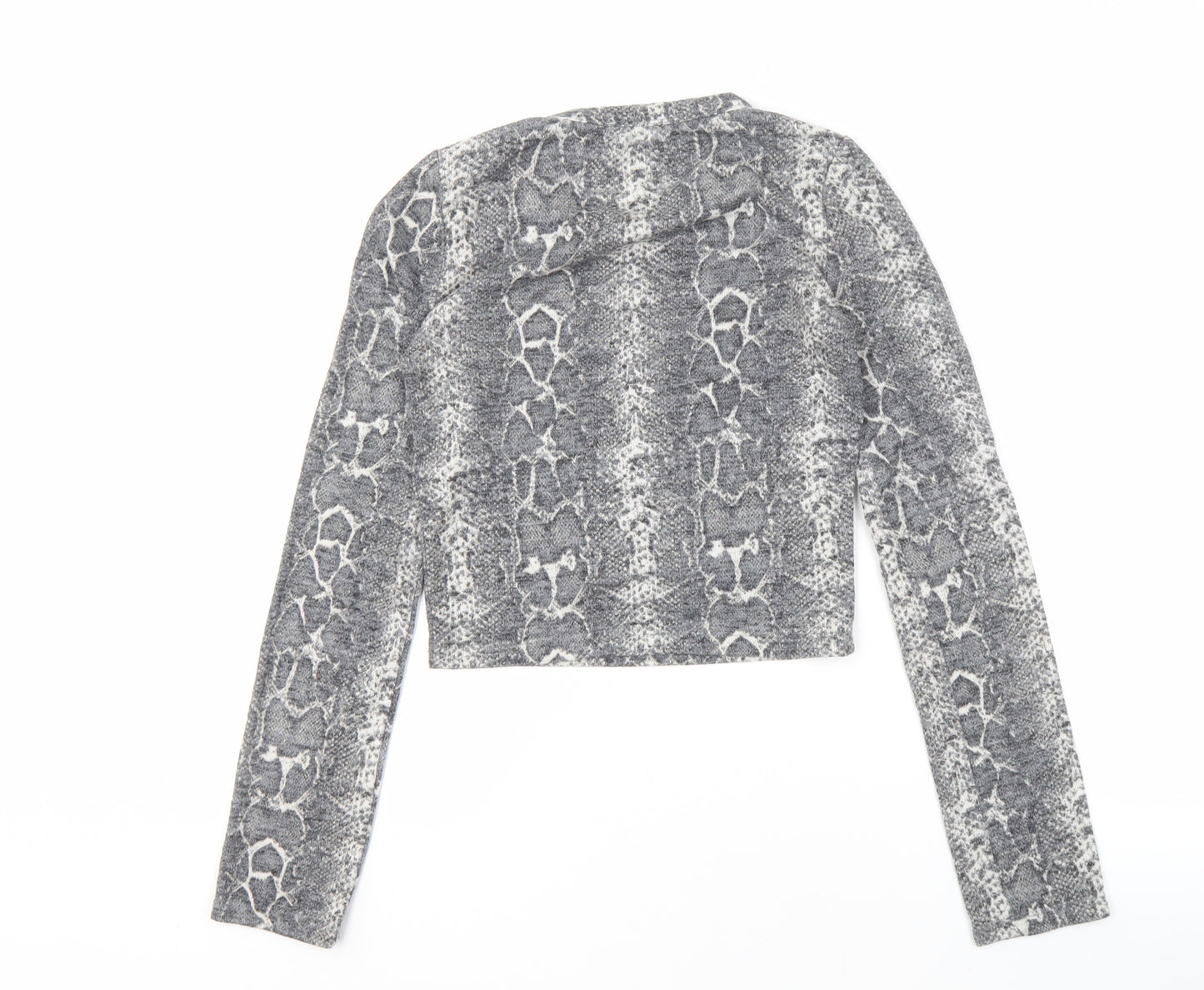Zara Women's Grey Cropped Knit Top, Size S, Animal Print