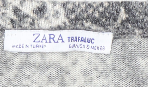 Zara Women's Grey Cropped Knit Top, Size S, Animal Print