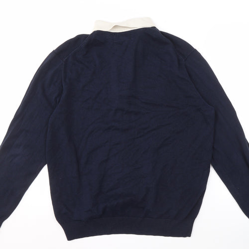 Marks and Spencer Men's Blue Striped Collared Jumper L