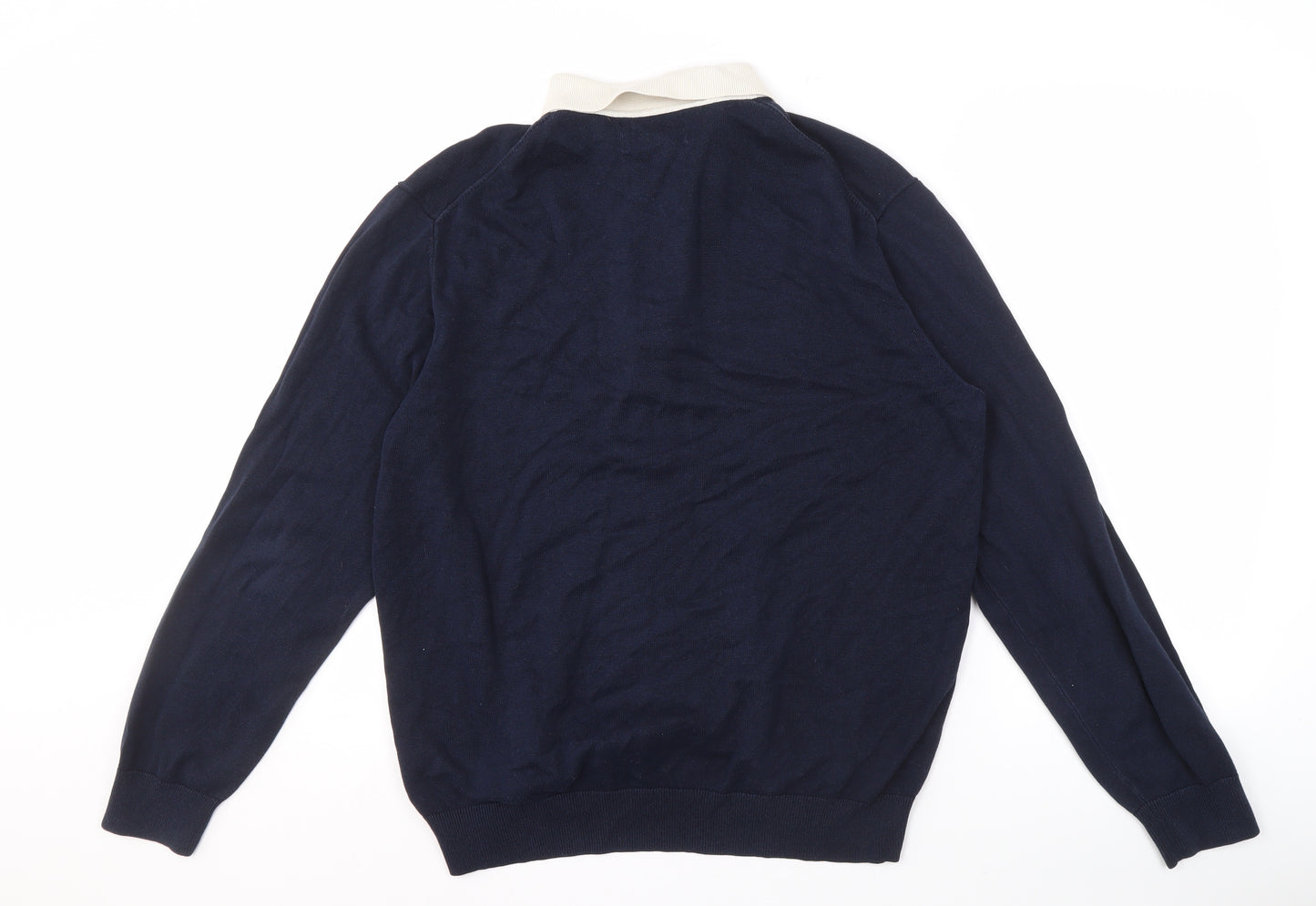 Marks and Spencer Men's Blue Striped Collared Jumper L