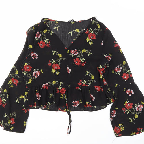 New Look Women's Floral Black Wrap Blouse Size 16