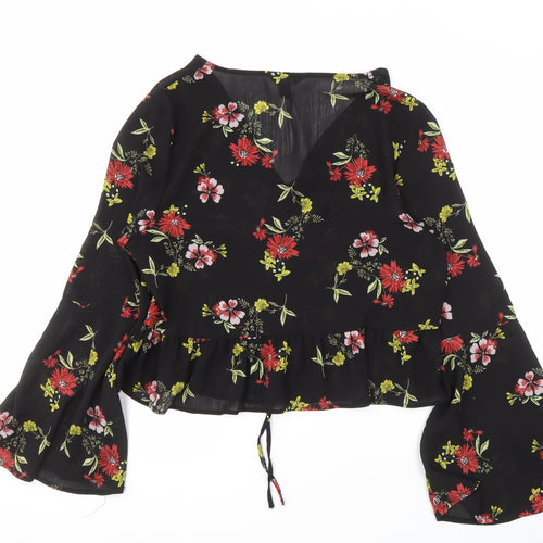 New Look Women's Floral Black Wrap Blouse Size 16