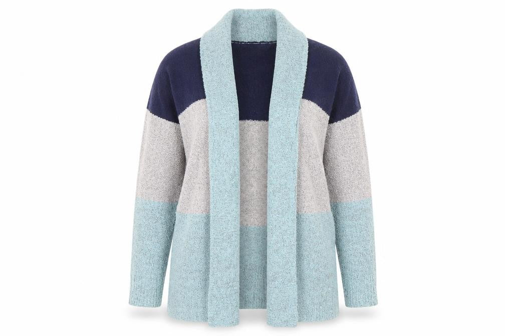 Julipa Women's Blue Grey Open Front Cardigan, Size 12/14, Casual Knit
