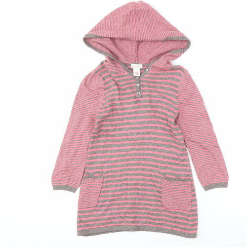 Monsoon Girls Pink Grey Striped Henley Jumper 3-4 Years