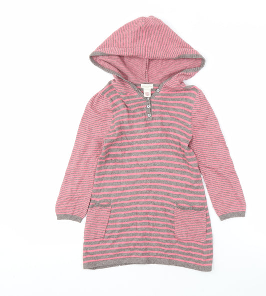 Monsoon Girls Pink Grey Striped Henley Jumper 3-4 Years