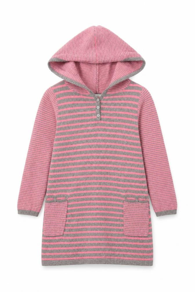 Monsoon Girls Pink Grey Striped Henley Jumper 3-4 Years