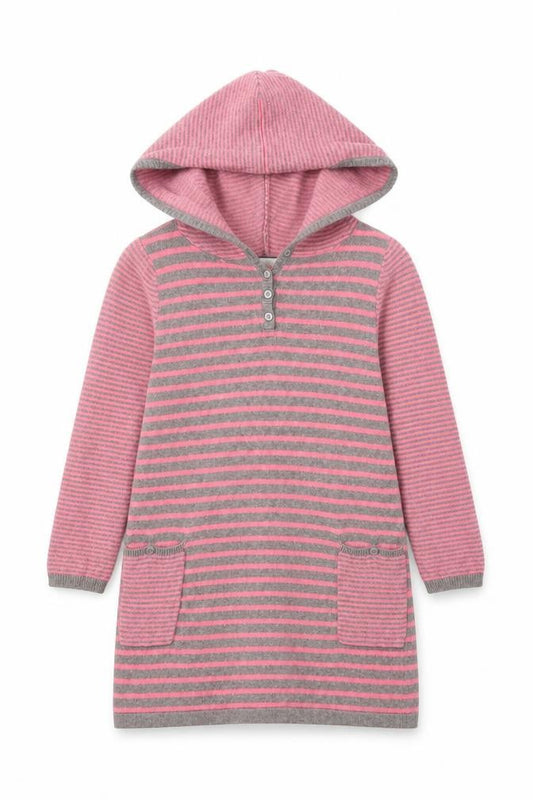 Front view of Monsoon girls’ pink grey striped henley jumper 3-4 years