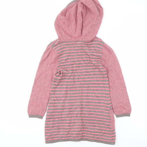 Monsoon Girls Pink Grey Striped Henley Jumper 3-4 Years