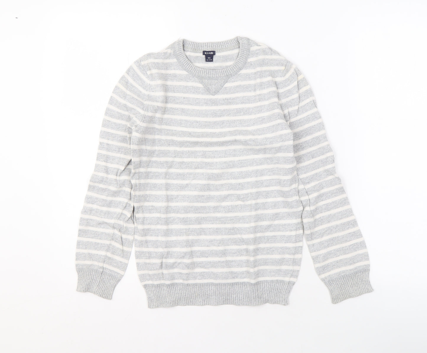 KIABI Boys Grey Striped Pullover Jumper, 10 Years