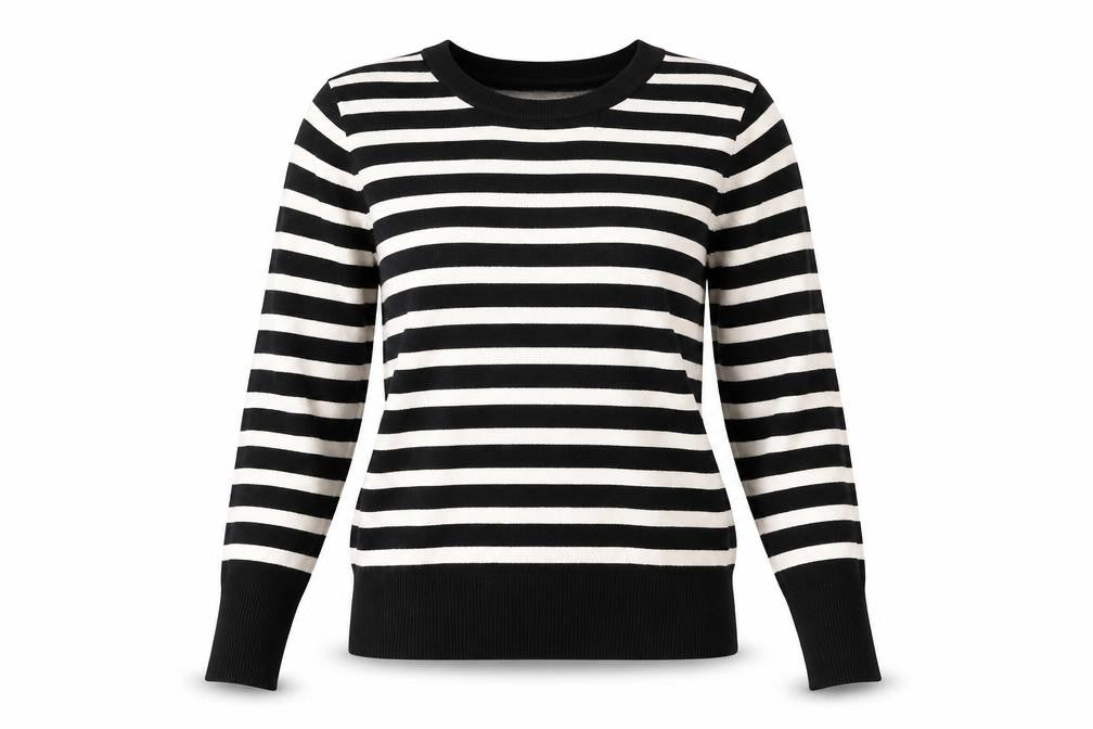 Front view of Zara Women's Black Striped Crew Neck jumper