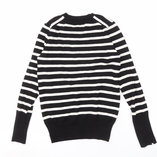 ZARA Women's Black Striped Crew Neck Pullover Jumper