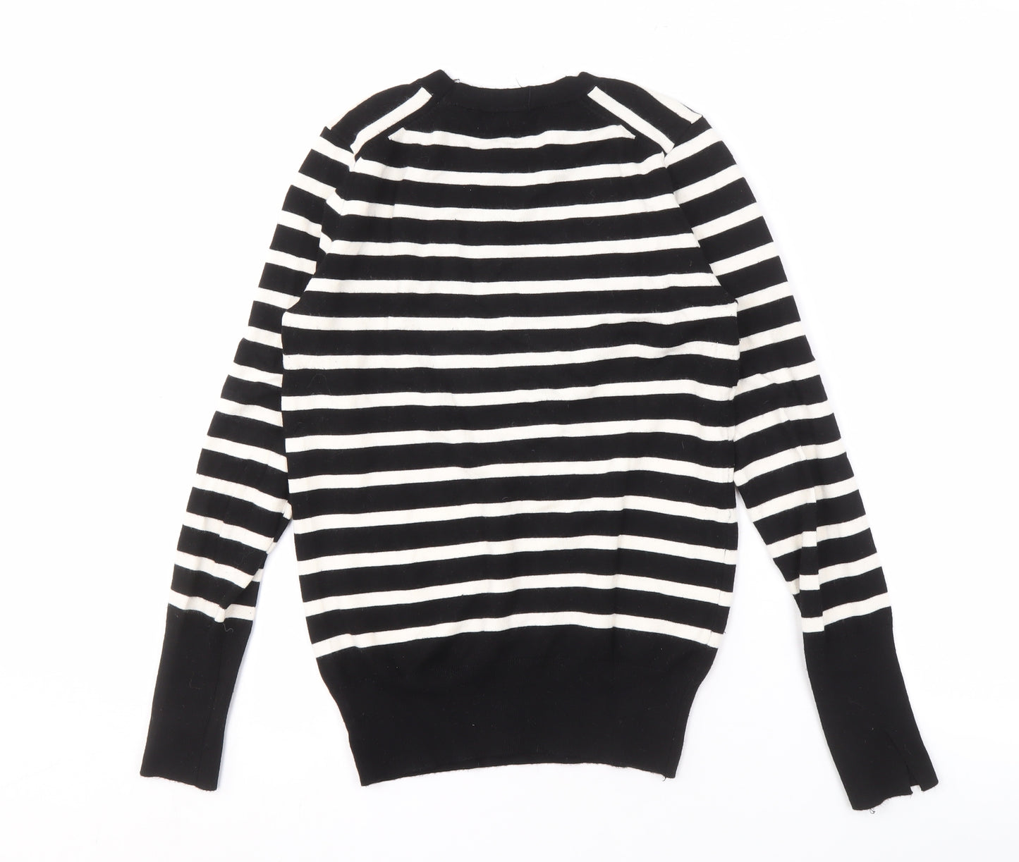 ZARA Women's Black Striped Crew Neck Pullover Jumper