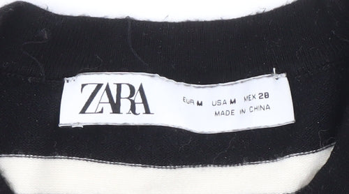 ZARA Women's Black Striped Crew Neck Pullover Jumper