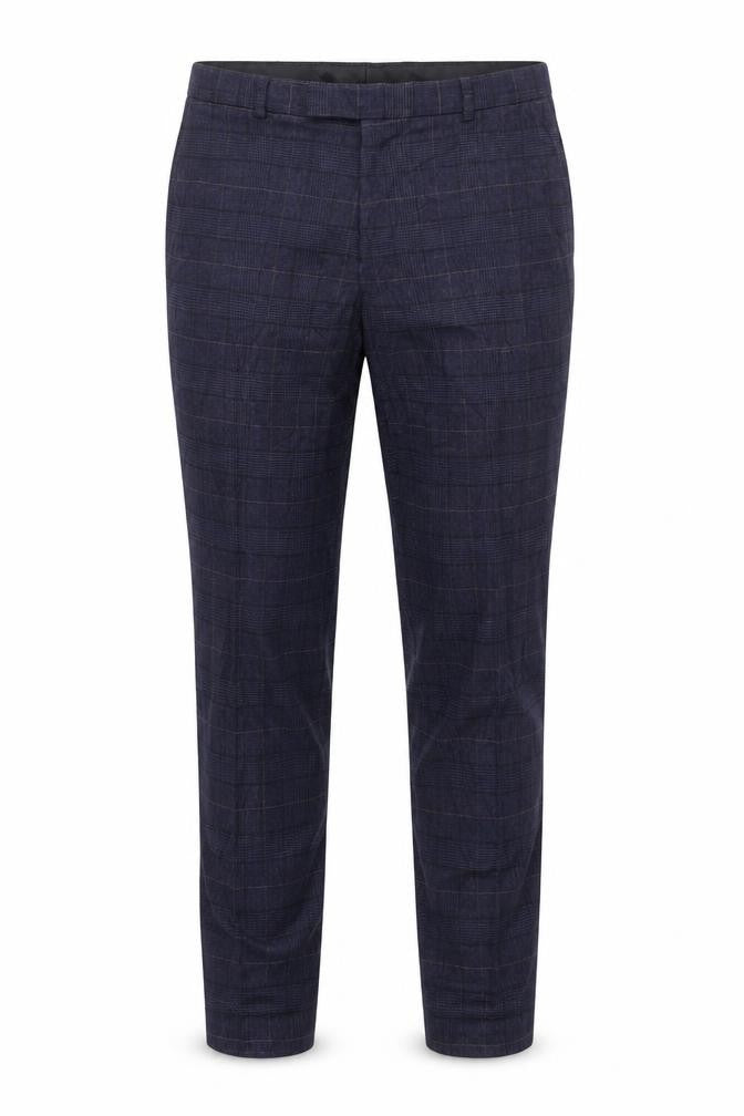 Front view of Moss 1851 Men's Blue Check Dress Pants, 34