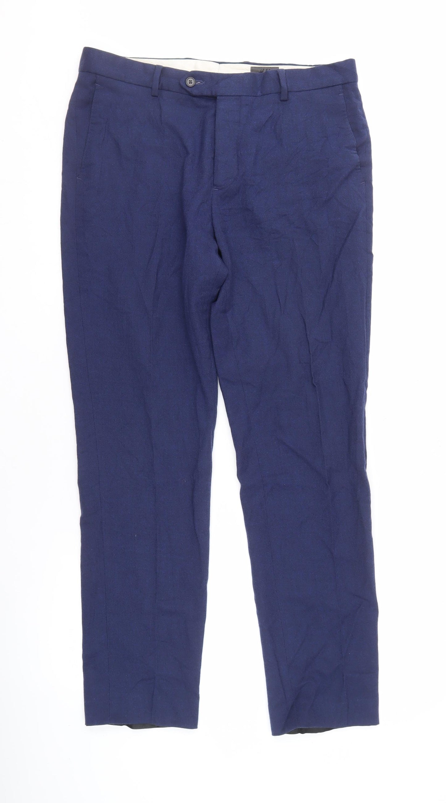 H&M Men's Blue Slim Fit Linen Trousers Size 34R