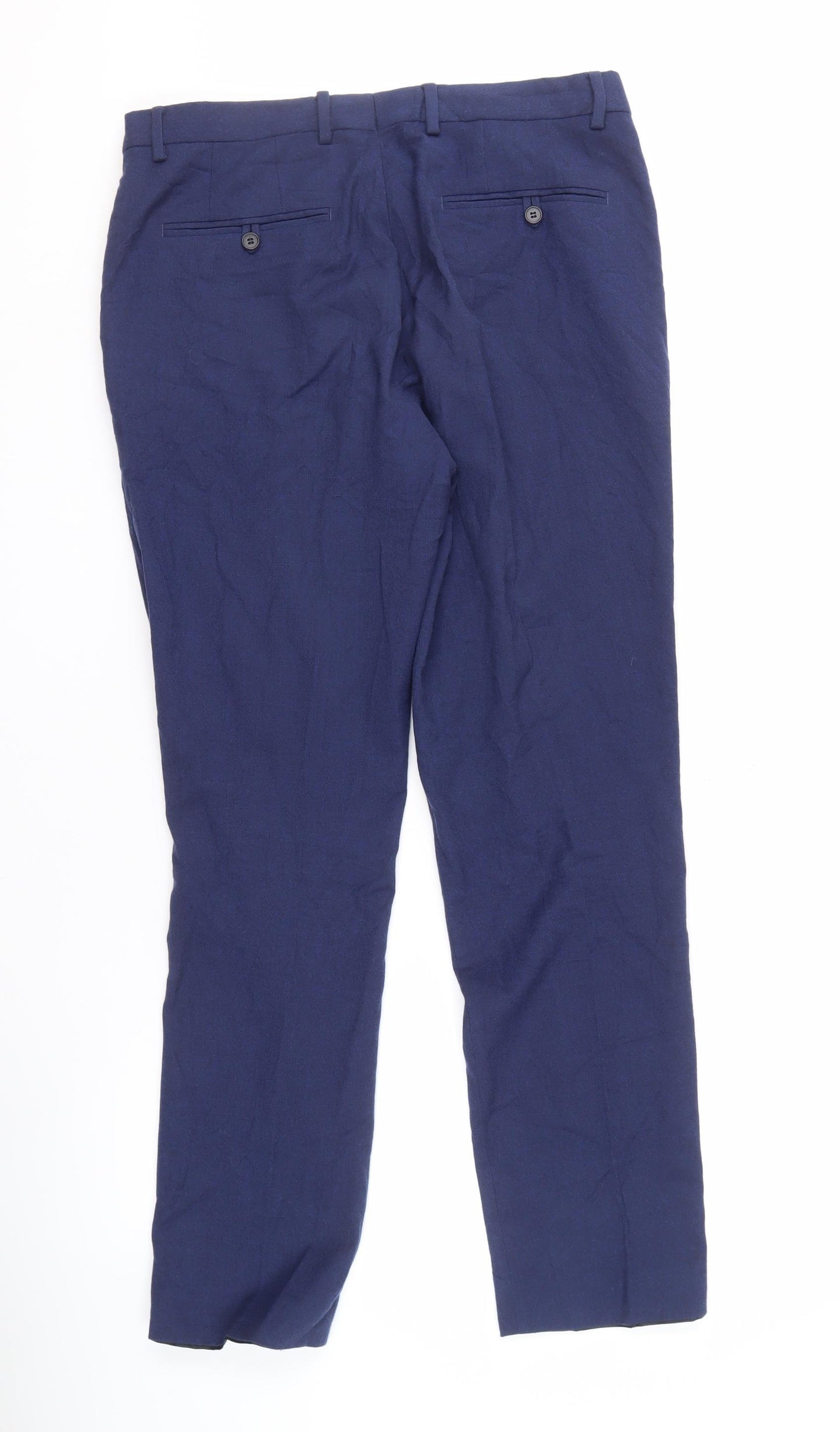 H&M Men's Blue Slim Fit Linen Trousers Size 34R