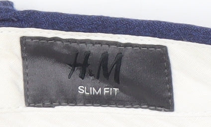 H&M Men's Blue Slim Fit Linen Trousers Size 34R