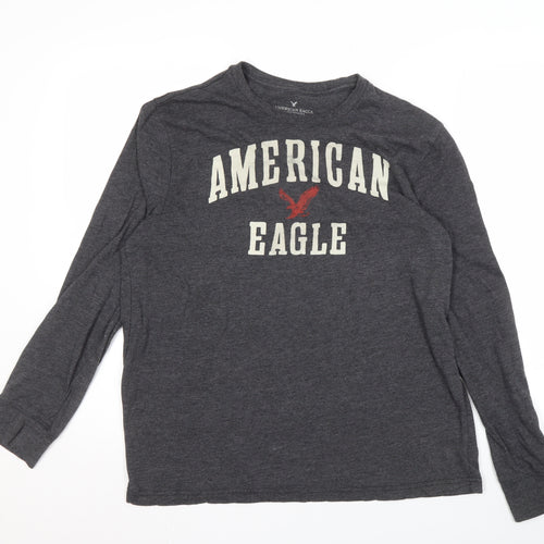 American Eagle Men's Grey Long Sleeve T-Shirt, L