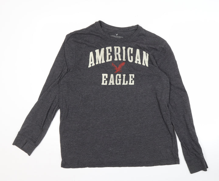 American Eagle Men's Grey Long Sleeve T-Shirt, L